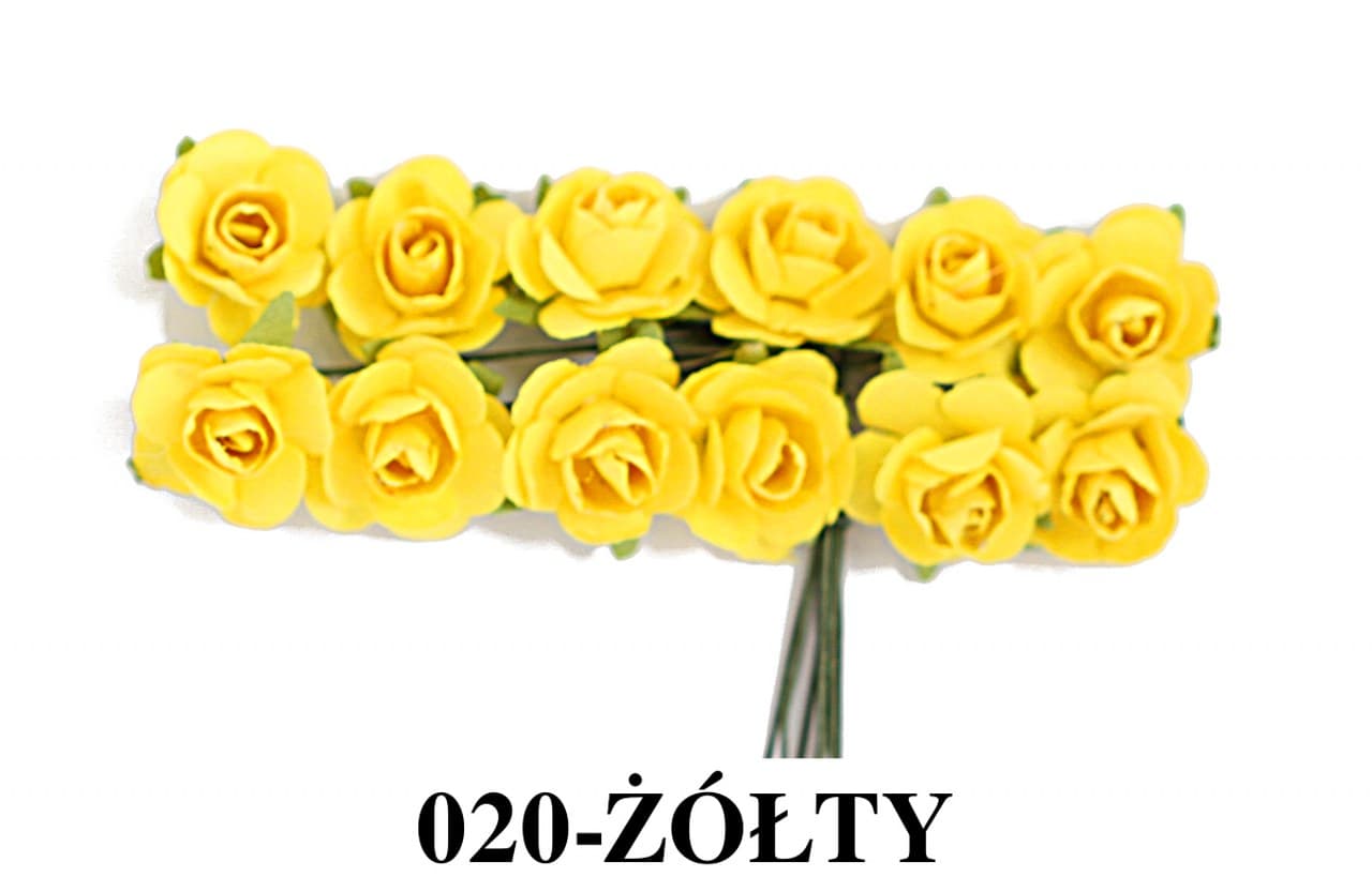 Kwiaty papierowe na drucie, 20mm/12szt, żółte