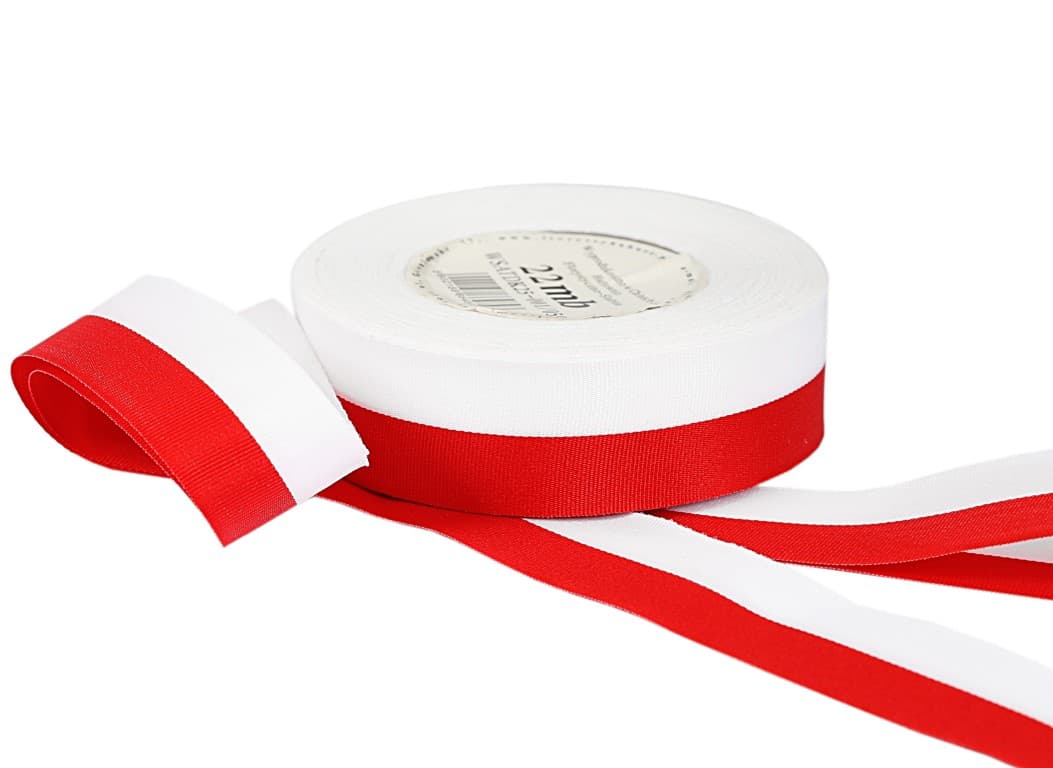Wstążka satynowa biało-czerwona, 25mm/22mb 