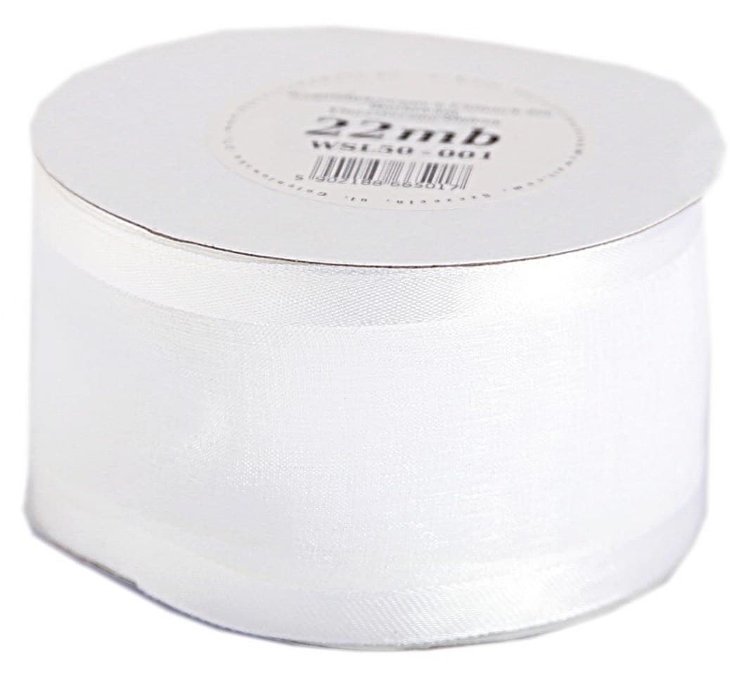 Wstążka szyfonowa z lamówką, 50mm/22mb, biała