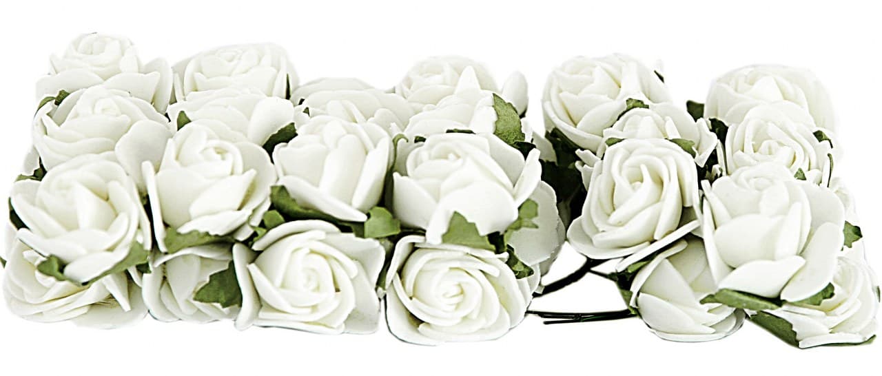 Piankowe kwiaty na drucie, śr.3cm/6x6szt, białe