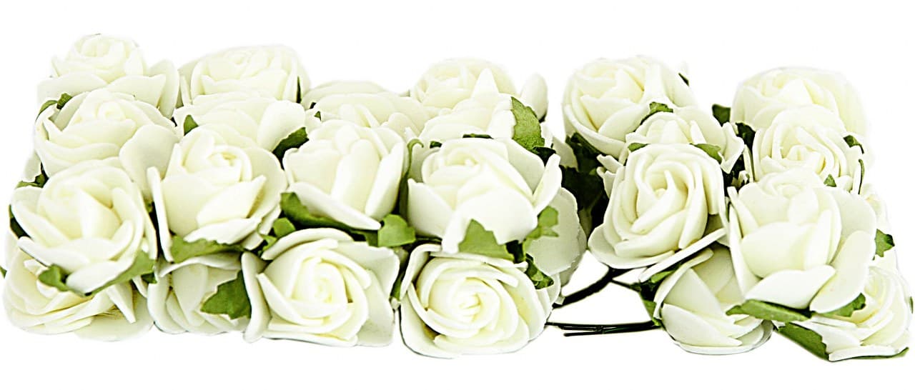 Piankowe kwiaty na drucie, śr.3cm/6x6szt, kremowe