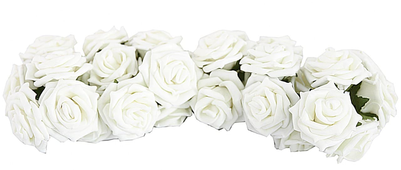 Piankowe kwiaty na drucie, śr.4cm/6x6szt, białe