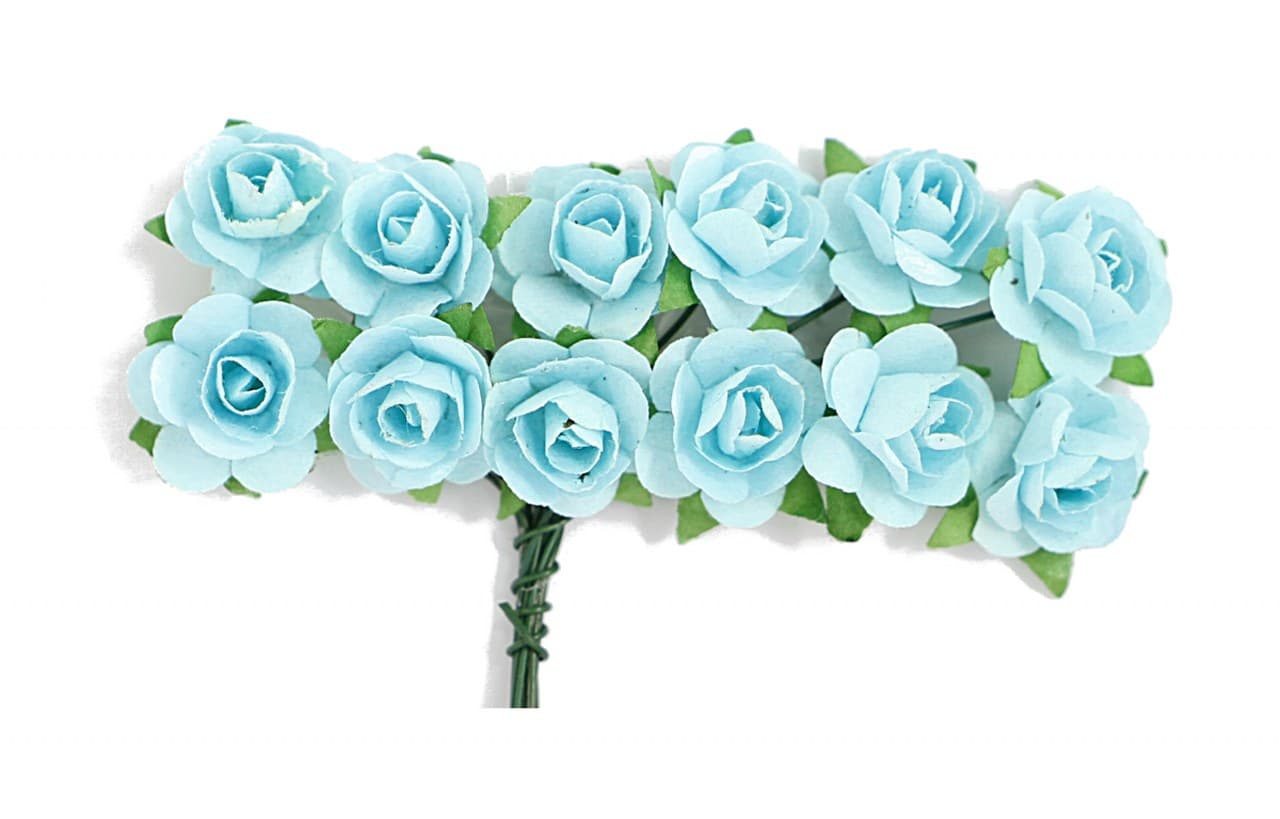 Kwiaty papierowe na drucie, 15mm/12szt, błękitne