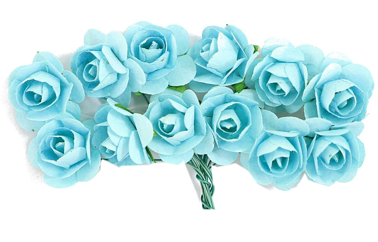 Kwiaty papierowe na drucie, 20mm/12szt, błękitne