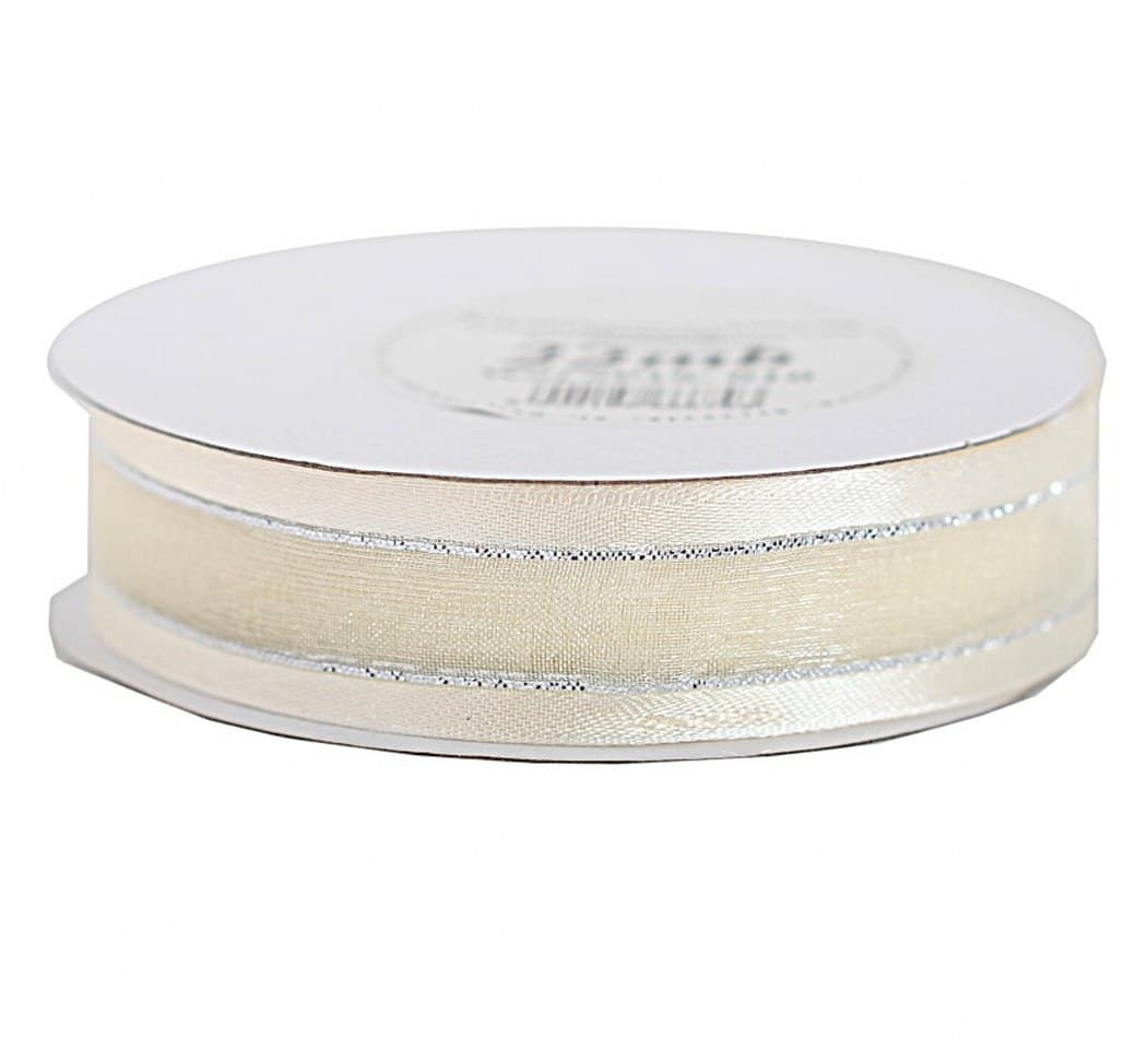 Wstążka szyfon z lamówką SILVER, 19mm/22mb kremowa