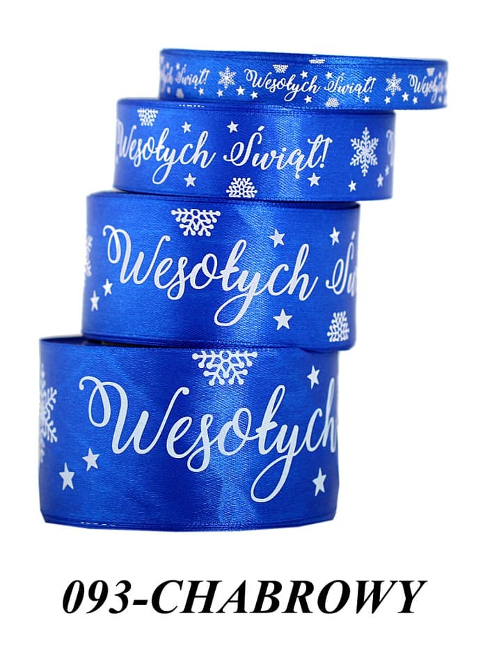 Wstążka satyna Wesołych Świąt 38mm/22mb, chabrowa