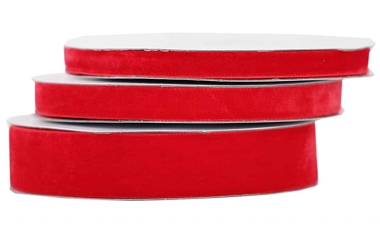 Wstążka aksamitna velvetowa, 12mm/9mb, czerwona