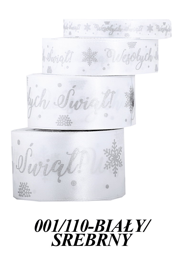 Wstążka Wesołych Świąt metal 25mm/22mb b/srebrna