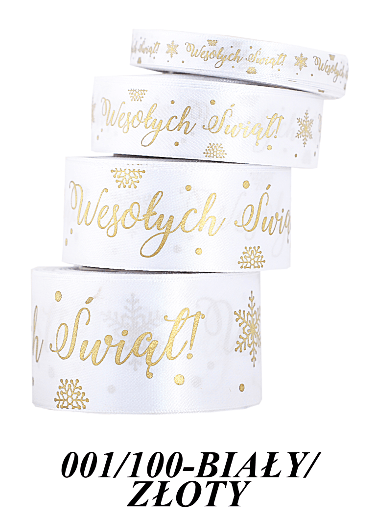 Wstążka Wesołych Świąt metal 38mm/22mb, b/złota