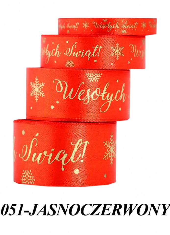 Wstążka Wesołych Świąt metal 50mm/22mb, j.czerwona
