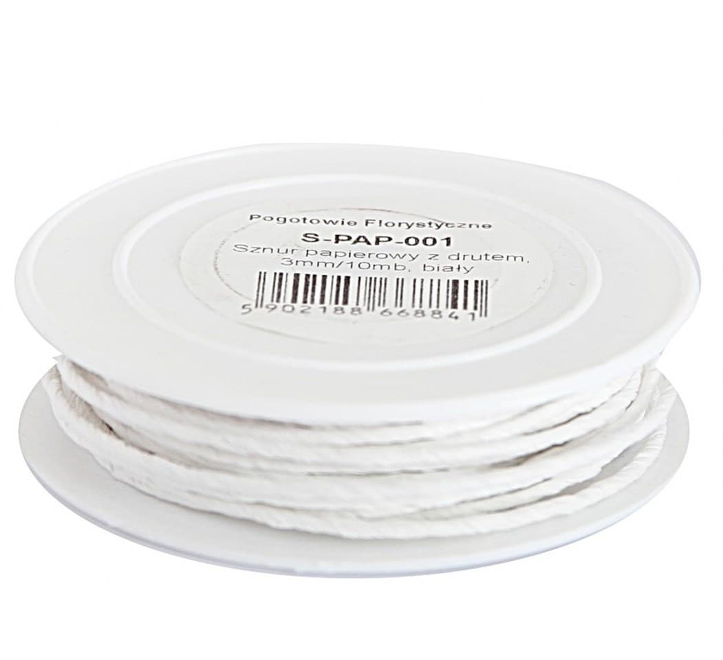 Sznur papierowy z drutem, 3mm/10mb, biały