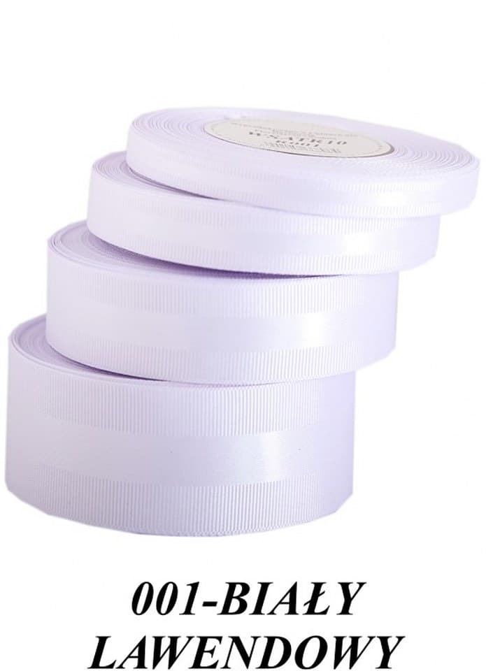 Wstążka z paskiem satynaryps 10mm20y biała lawenda