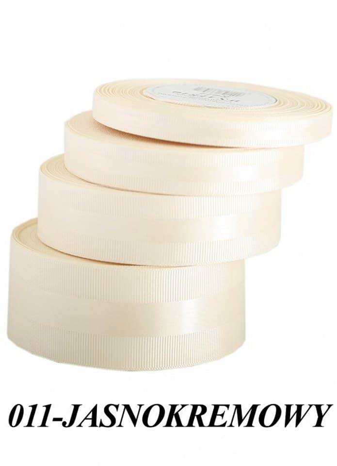 Wstążka z paskiem satyna/ryps 10mm/20y, jasny krem