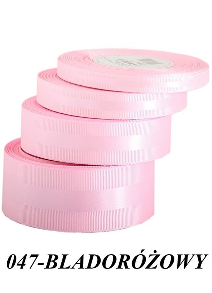 Wstążka z paskiem satyna/ryps 10mm/20y, blady róż