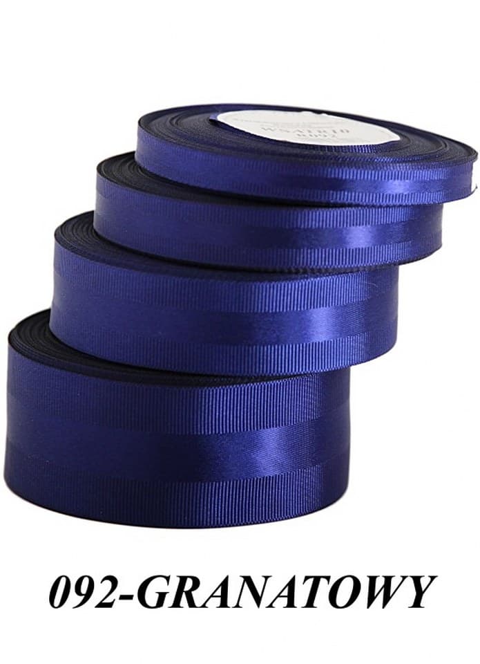 Wstążka z paskiem satyna/ryps 10mm/20y, granatowa