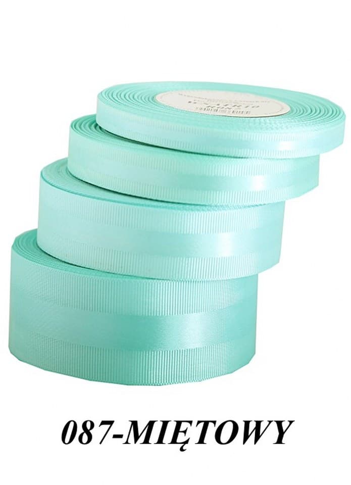 Wstążka z paskiem satyna/ryps 10mm/20y, miętowa
