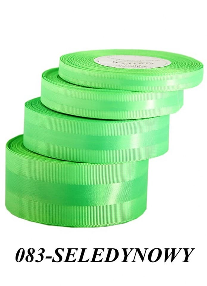 Wstążka z paskiem satyna/ryps 10mm/20y, seledynowa