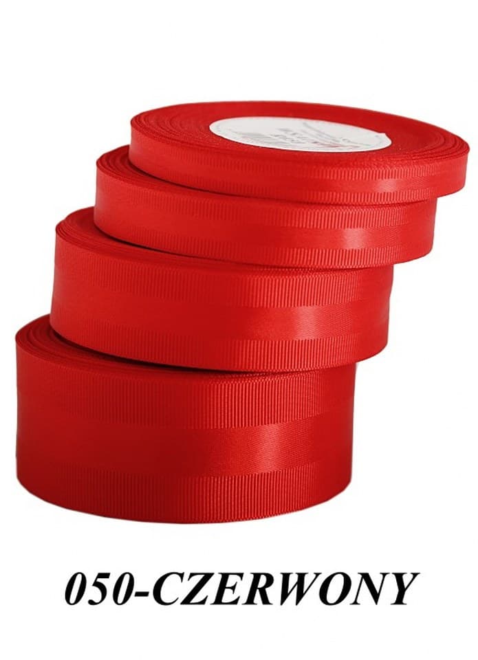 Wstążka z paskiem satyna/ryps,15mm/20y, czerwona
