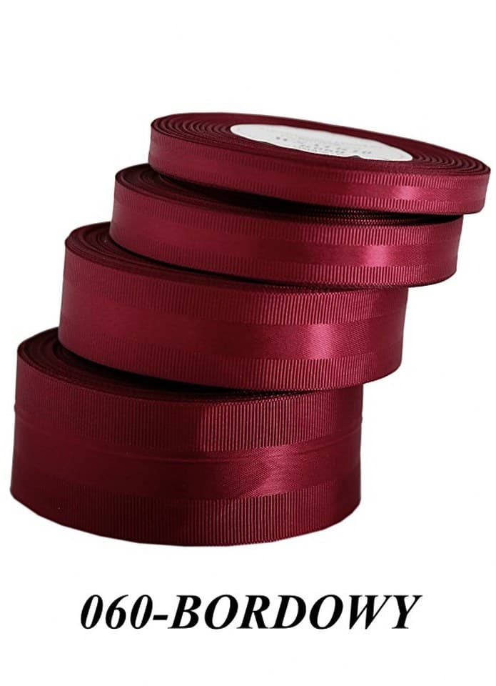 Wstążka z paskiem satyna/ryps,15mm/20y, bordowa