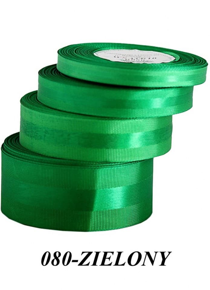 Wstążka z paskiem satyna/ryps,15mm/20y, zielona