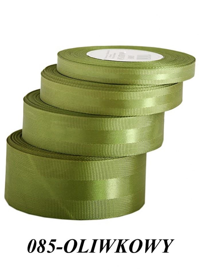Wstążka z paskiem satyna/ryps,15mm/20y, oliwka