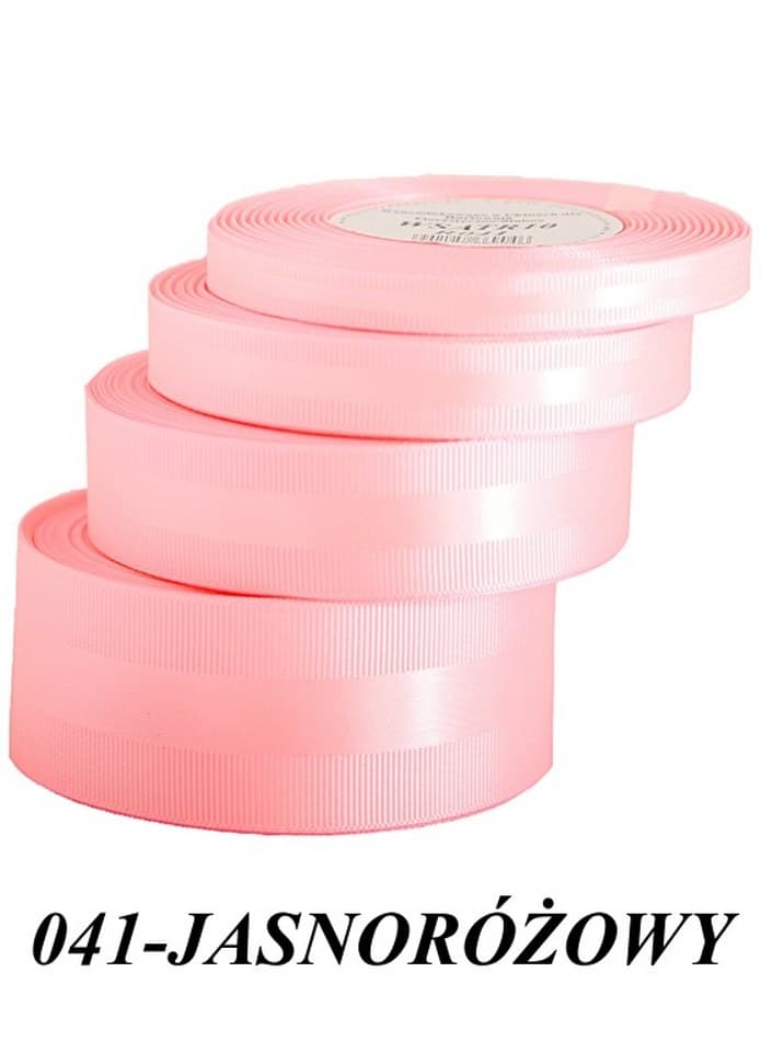 Wstążka z paskiem satyna/ryps,25mm/20y, j.różowa
