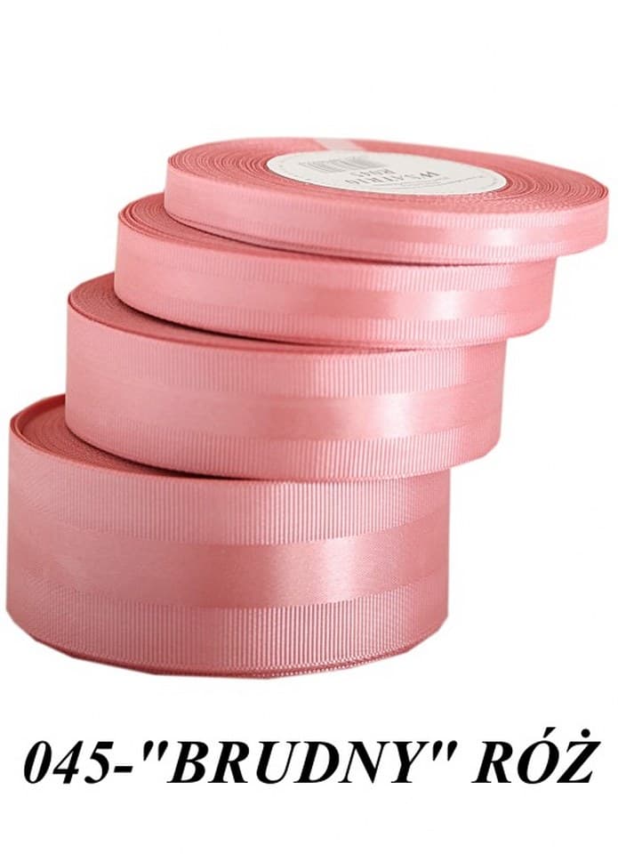 Wstążka z paskiem satyna/ryps,25mm/20y, brudny róż