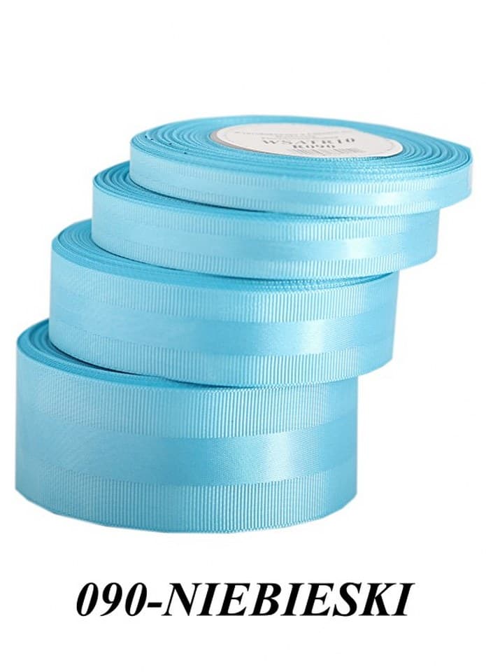 Wstążka z paskiem satyna/ryps,25mm/20y, niebieska