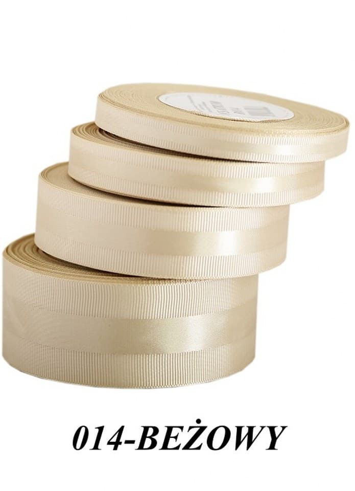 Wstążka z paskiem satyna/ryps,38mm/20y, beżowa