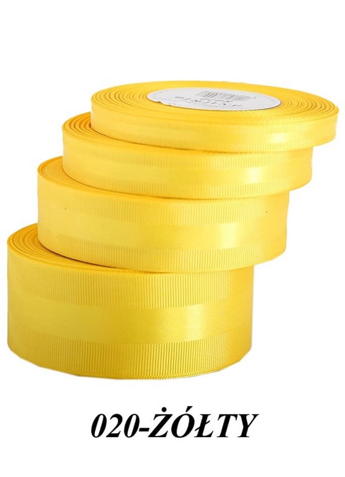 Wstążka z paskiem satyna/ryps,38mm/20y, żółta