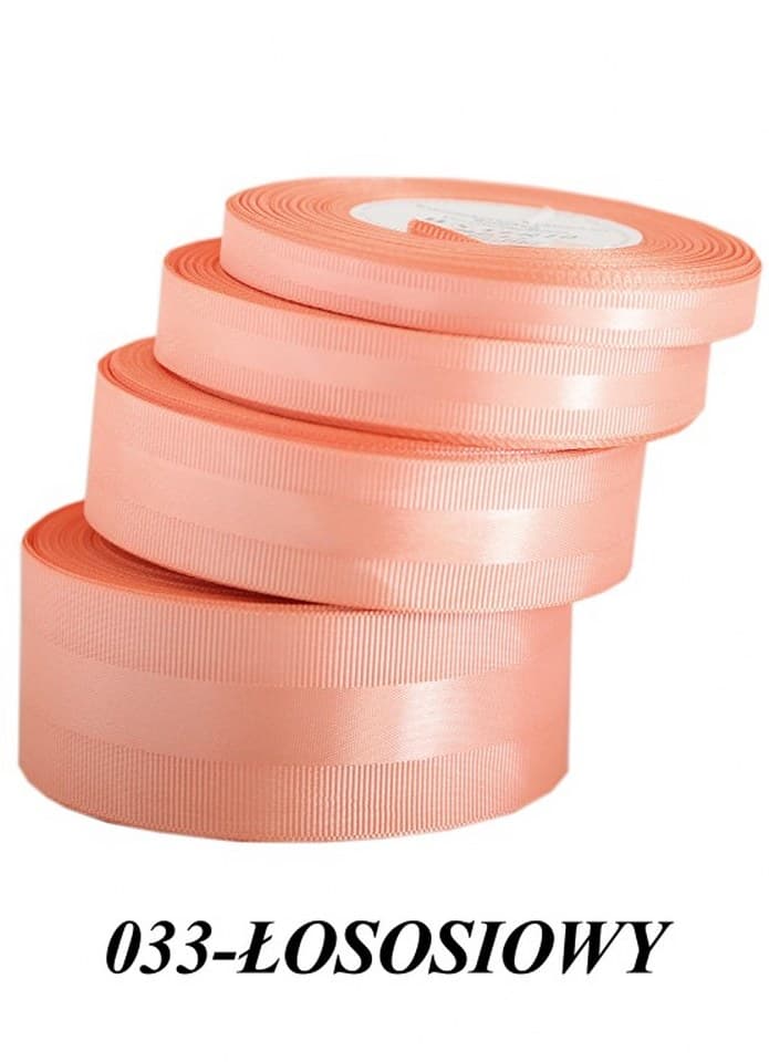 Wstążka z paskiem satyna/ryps,38mm/20y, łososiowa