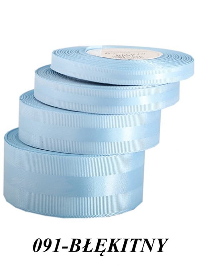 Wstążka z paskiem satyna/ryps,38mm/20y, błękitna