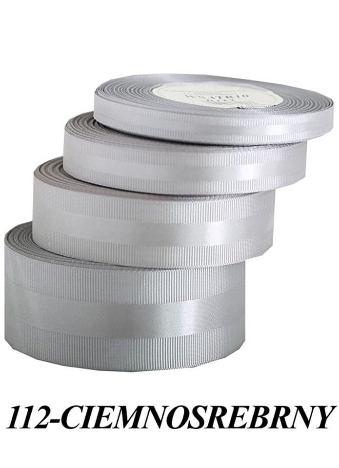 Wstążka z paskiem satyna/ryps,38mm/20y,c. srebrna