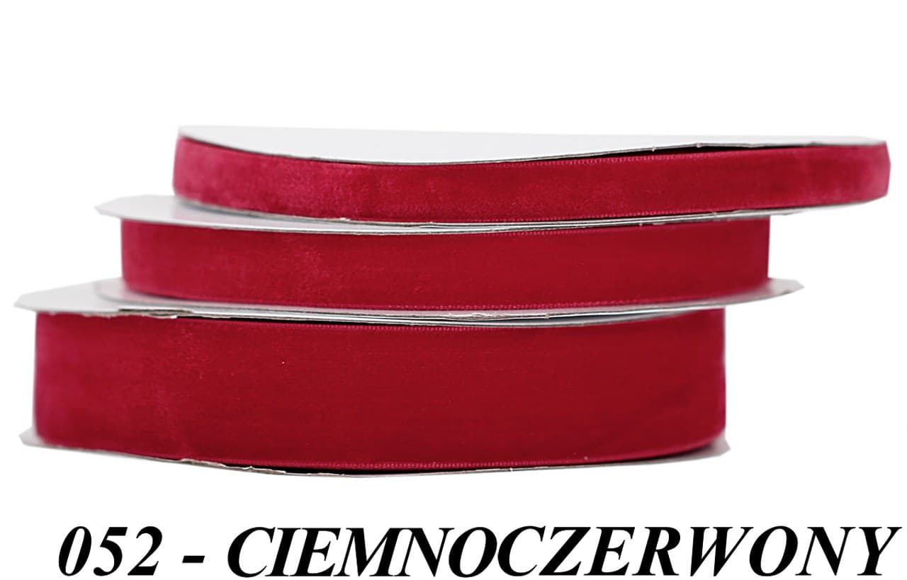 Wstążka aksamitna velvetowa, 9mm/9mb, c.czerwona