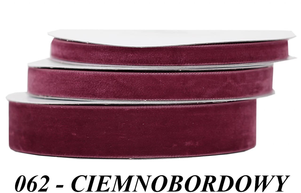 Wstążka aksamitna velvetowa, 12mm/9mb, c.bordowa