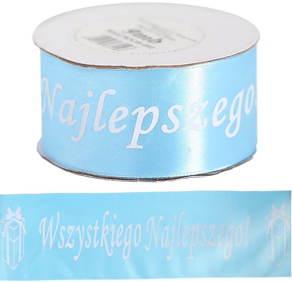 Wstążka satyna Wszystkiego Naj 38mm/10y, błękitna