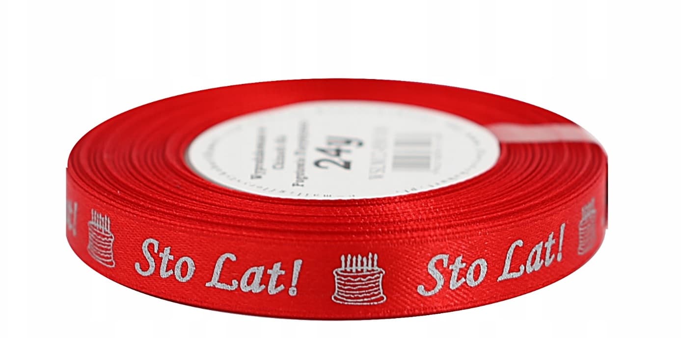 Wstążka Sto Lat metal, 12mm/22mb czerwona/srebro