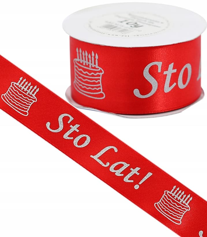 Wstążka Sto Lat metal, 38mm/10y czerwona/srebro