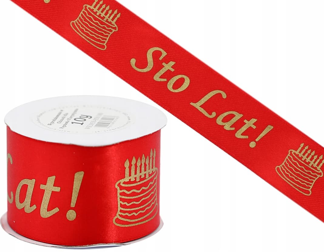 Wstążka Sto Lat metal, 50mm/10y czerwona/złoto