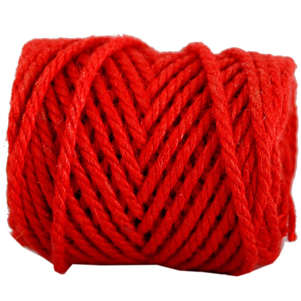 Sznurek jutowy pleciony czerwony gr. 4mm/200g/19mb