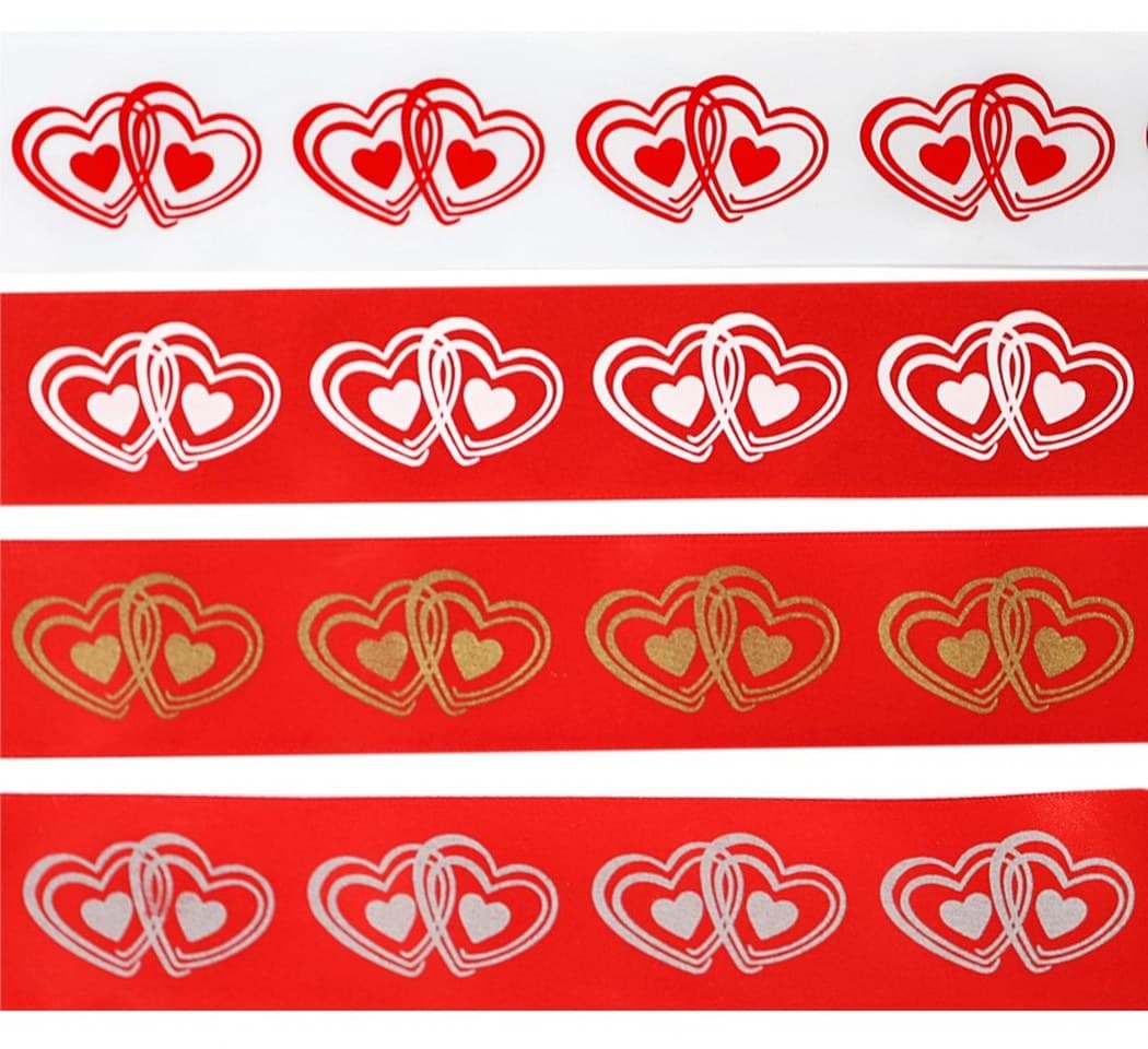 Wstążka satynowa w serca 15mm/22mb, czerwona