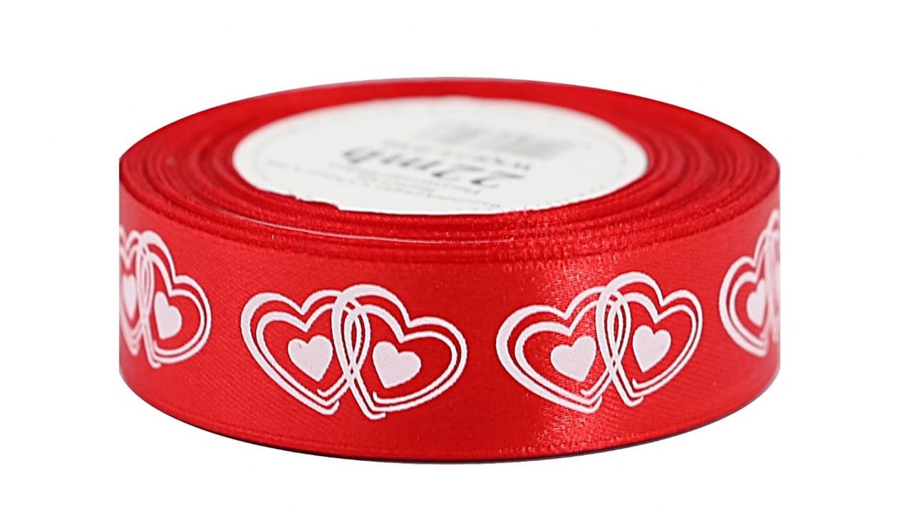 Wstążka satynowa w serca 25mm/22mb, czerwona