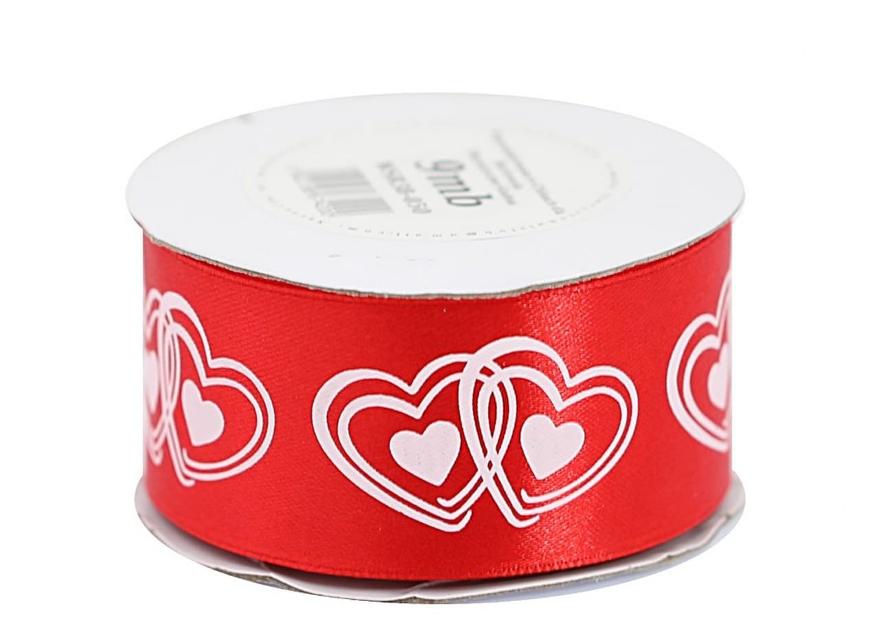 Wstążka satynowa w serca 38mm/10y, czerwona