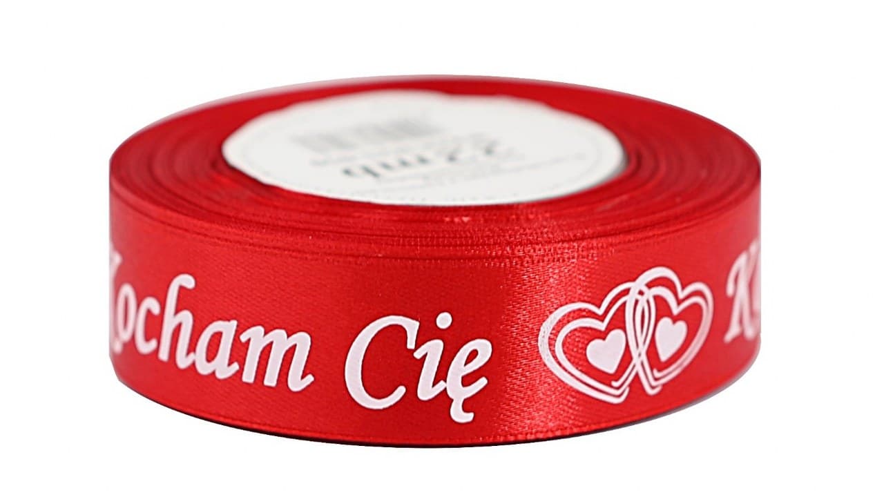 Wstążka Kocham Cię, 25mm/22mb, czerwona
