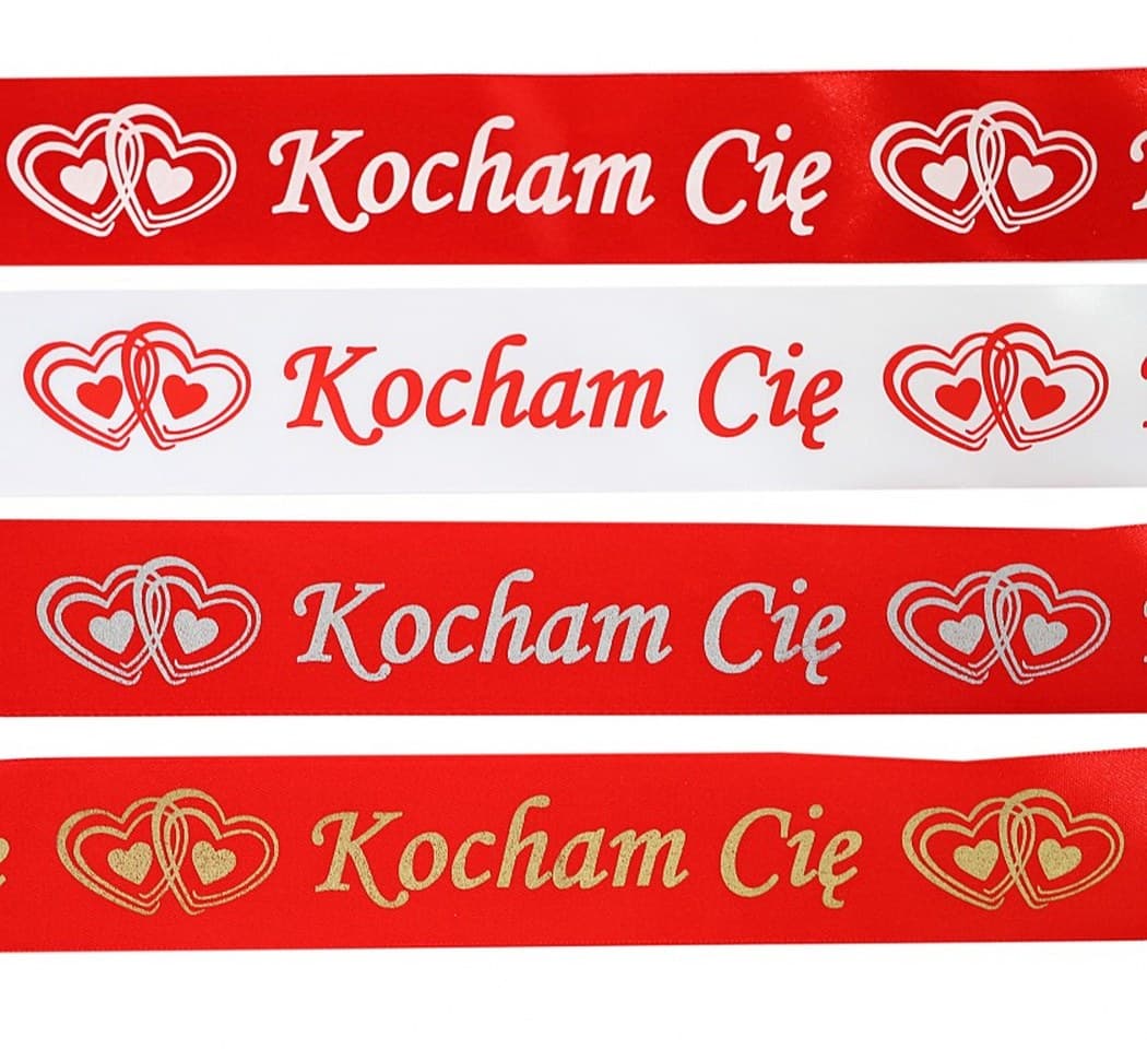 Wstążka Kocham Cię, 25mm/22mb, czerwona