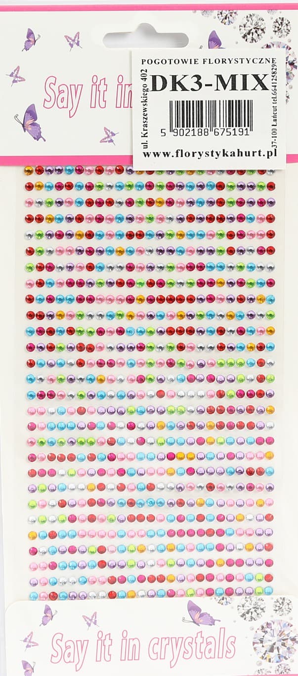 Dżety samoprzylepne kryształki 3mm/700sz mix kolor