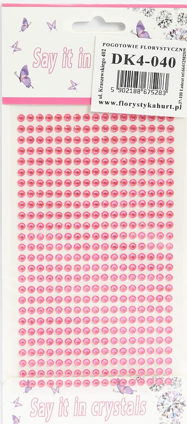 Dżety samoprzylepne kryształki 4mm/442szt, różowe