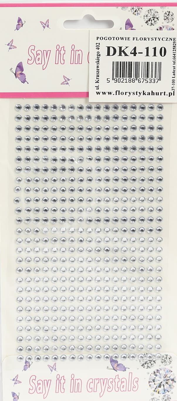 Dżety samoprzylepne kryształki 4mm/442szt, srebrne