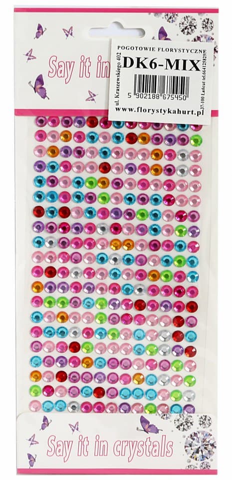 Dżety samoprzylepne kryształki 6mm/260sz mix kolor