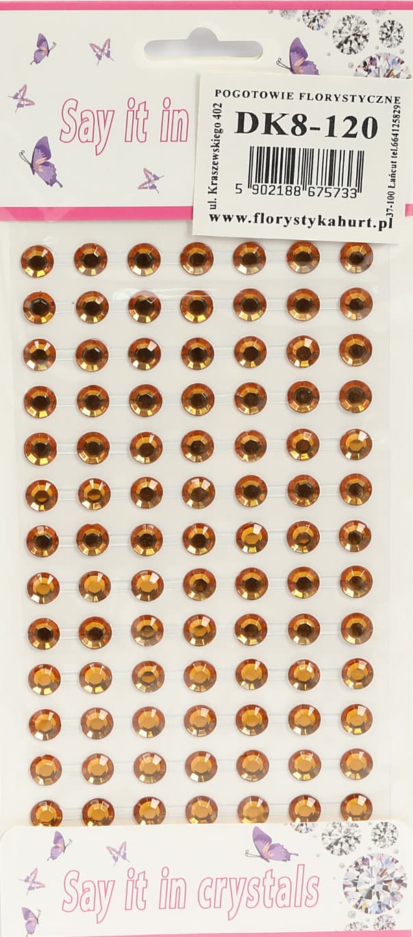 Dżety samoprzylepne kryształki 8mm/91szt, brązowe